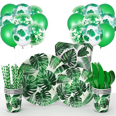 8Guests Hawaii Turtle Leaves Disposable Tableware Green Tropical Plants Paper Plates Cups Happy Hawaiian Birthday Party Supplies