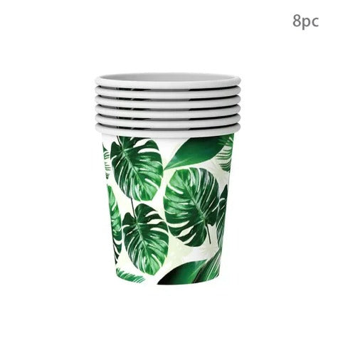 8Guests Hawaii Turtle Leaves Disposable Tableware Green Tropical Plants Paper Plates Cups Happy Hawaiian Birthday Party Supplies