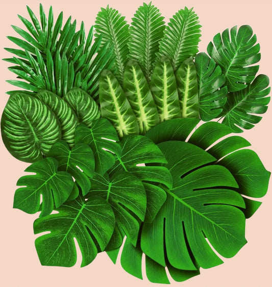 10 Pcs Artificial Plants Tropical Palm Leaves Hawaii Luau Summer Party Jungle Safari Birthday Party Wedding Decor Fake Plants