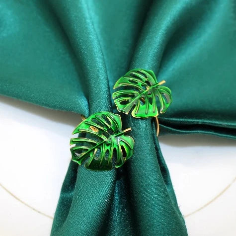 12Pcs New Palm Leaf Napkin Rings Green Leaves Napkin Holder Rings for Thanksgiving Wedding Christmas Dinning Table Decor HWL55