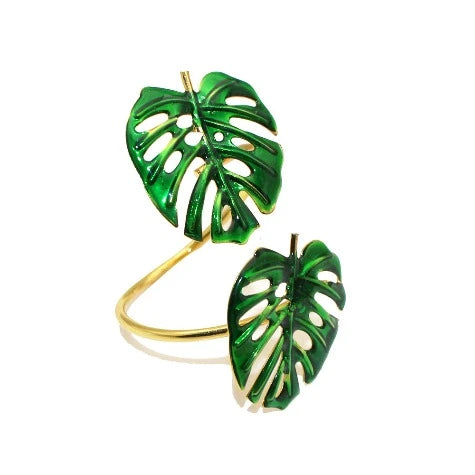 12Pcs New Palm Leaf Napkin Rings Green Leaves Napkin Holder Rings for Thanksgiving Wedding Christmas Dinning Table Decor HWL55