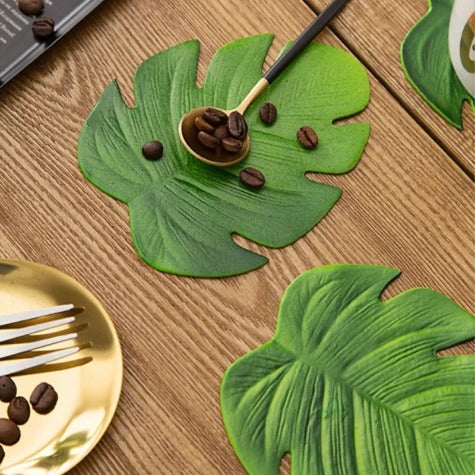 6Pc Tropical Artificial Palm Leaves EVA Coasters Cup Bowl Pad Mat Coffee Tea Cup Mats Drink Coasters Hawaii Theme Party Decor-Gr