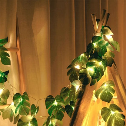 GREEN LEAVES STRING - 3M Artificial Turtle Leaves LED String Lights Tropical Palm Leaves Garland Lamp Hawaiian Luau Beach Wedding Party Decoration