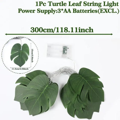 GREEN LEAVES STRING - 3M Artificial Turtle Leaves LED String Lights Tropical Palm Leaves Garland Lamp Hawaiian Luau Beach Wedding Party Decoration