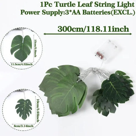 GREEN LEAVES STRING - 3M Artificial Turtle Leaves LED String Lights Tropical Palm Leaves Garland Lamp Hawaiian Luau Beach Wedding Party Decoration