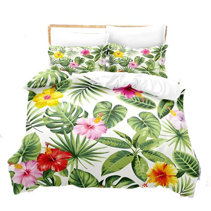 Fashion Green Tropical Leaf Bedding Set 3D Duvet Cover Sets Comforter Bed Linen Twin Queen King Single Size Kids Plants Gift