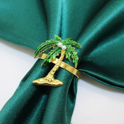 6Pcs Palm Tree Napkin Rings Hawaii Party Napkin Buckles Tropical Luau Party Summer Party Table Decorations HWE52