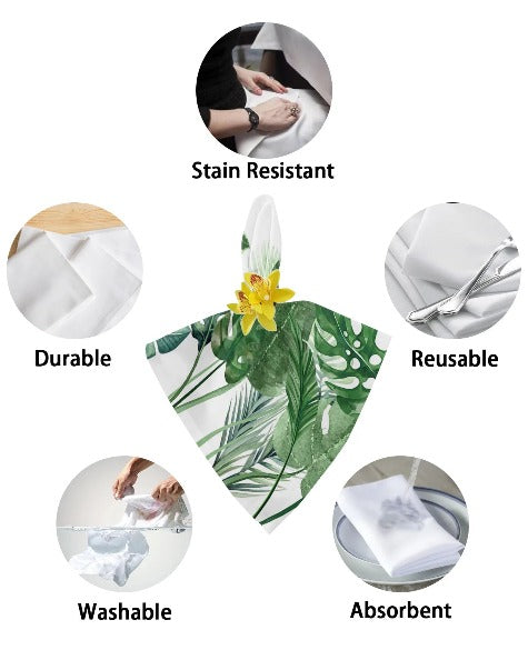 Tropical Plant Leaves Table Napkins Cloth Set Handkerchief Wedding Party Placemat Xmas Banquet Tea Napkins