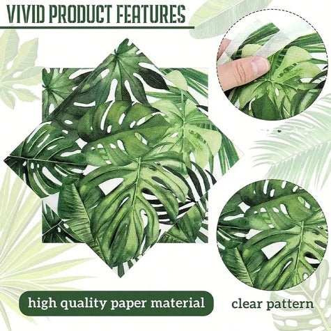 20-Piece Tropical Palm Leaf Napkin Disposable Hawaiian Foliage Paper Napkin, Holiday Wedding Birthday Party Decorations