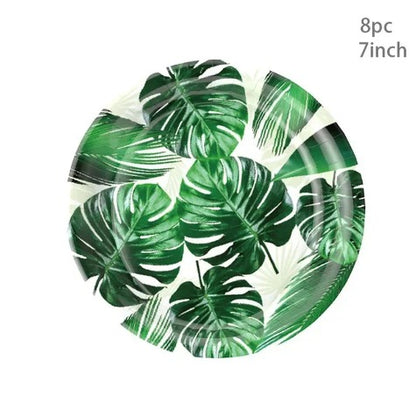 8Guests Hawaii Turtle Leaves Disposable Tableware Green Tropical Plants Paper Plates Cups Happy Hawaiian Birthday Party Supplies