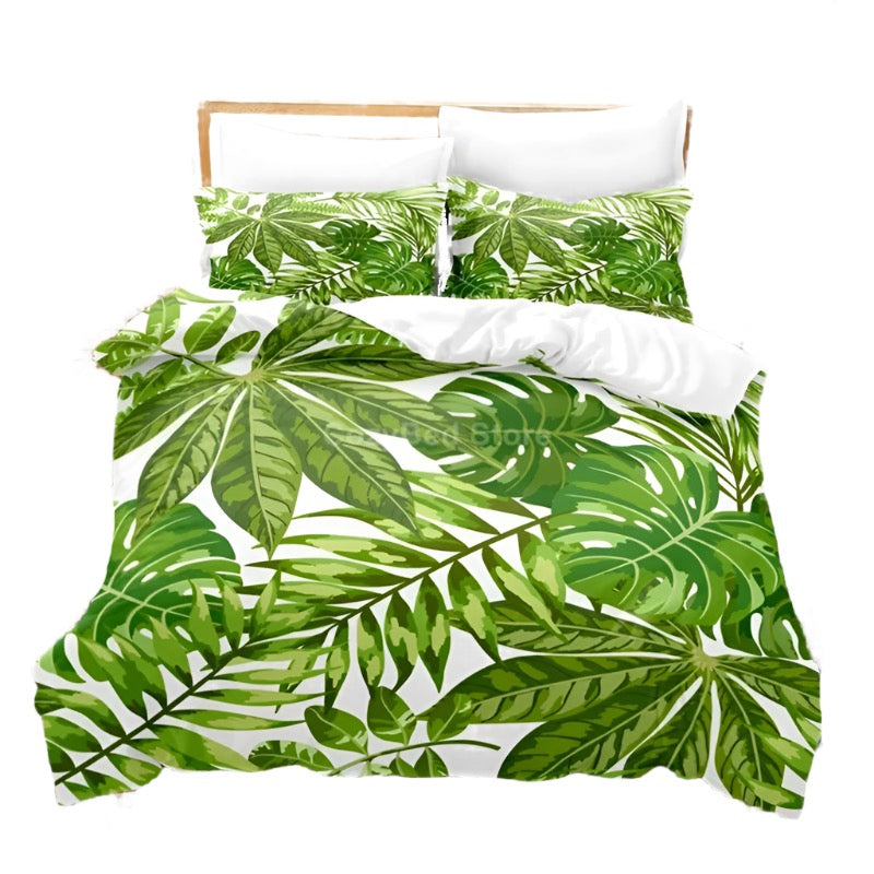 Fashion Green Tropical Leaf Bedding Set 3D Duvet Cover Sets Comforter Bed Linen Twin Queen King Single Size Kids Plants Gift