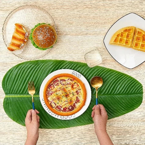 Artificial Banana Leaves Table Decoration Waterproof Palm Tree Leaves Faux Lotus Leaf Hawaiian Party Home Table Runner Place Mat