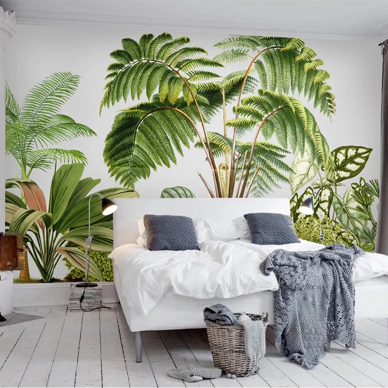 Custom Photo Wallpaper 3D Green Tropical Plant Leaves Mural Living Room Dining Room Background Wall Painting Papel De Parede 3 D