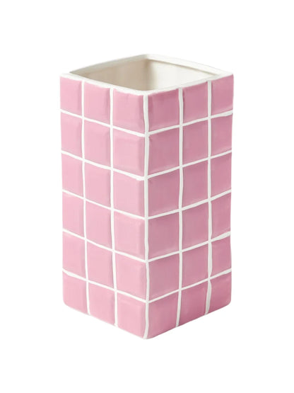 Tile Vase Design - Pink - H 21 cm