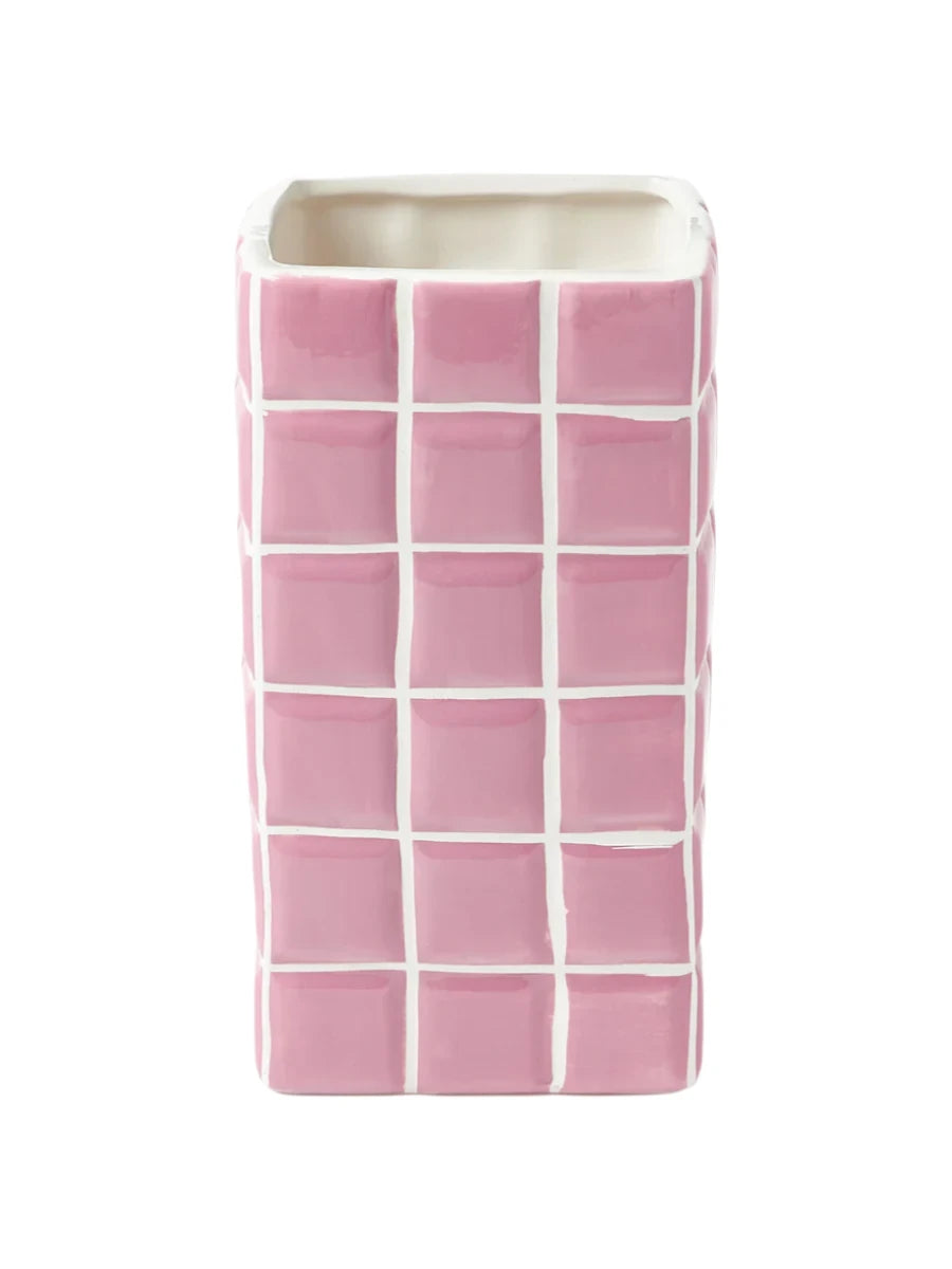 Tile Vase Design - Pink - H 21 cm