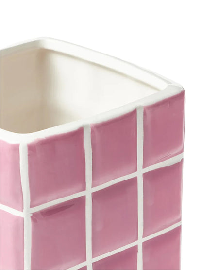 Tile Vase Design - Pink - H 21 cm