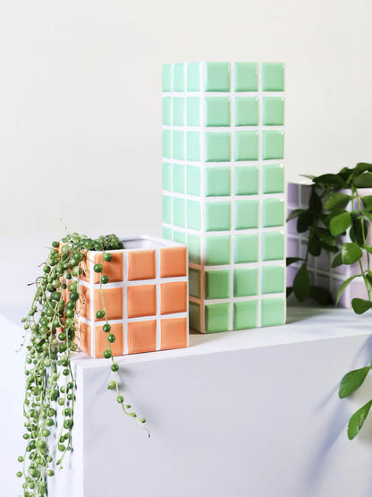 Tile Vase Design  - Green - H 21 cm