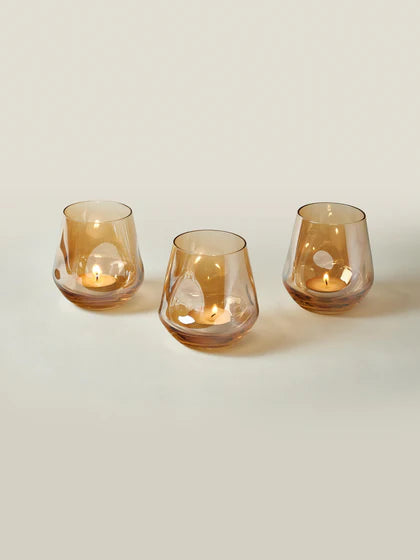 Handmade Tealight Lustre Holder Set - Ochre