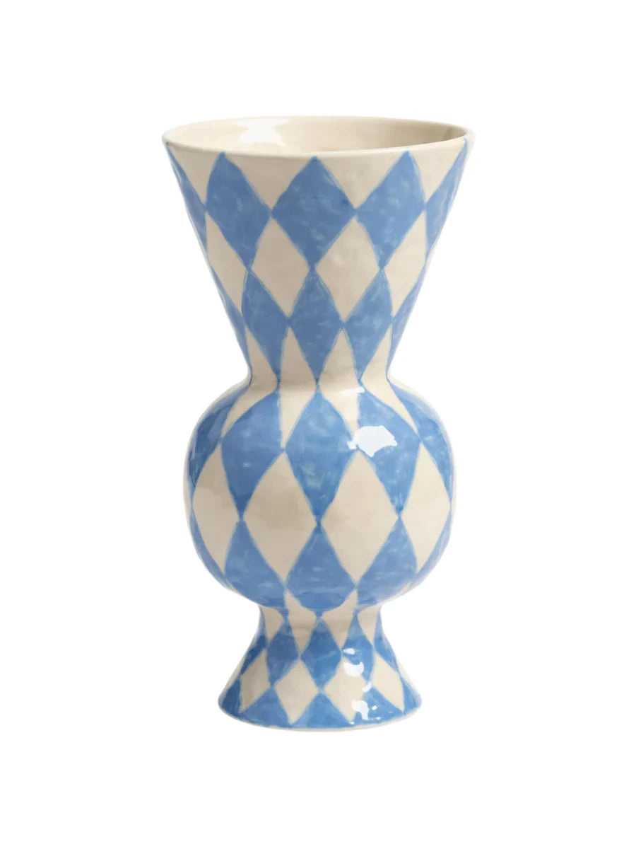 Rhombic Hand-Painted Vase - Blue - H 30 cm