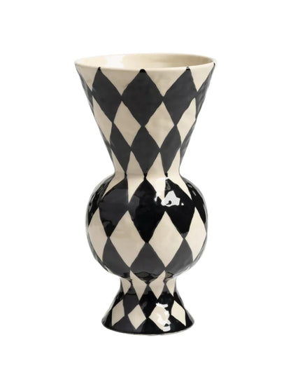 Rhombic Hand-Painted Vase - Black - H 30 cm