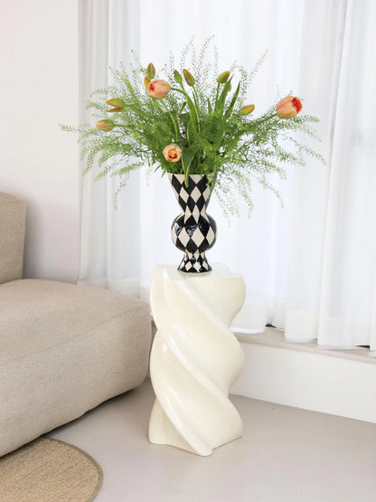 Rhombic Hand-Painted Vase - Black - H 30 cm