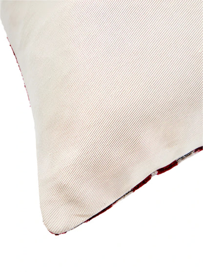 Les Ottomans' Velours Abstract Cushion Cover - Light beige & Red