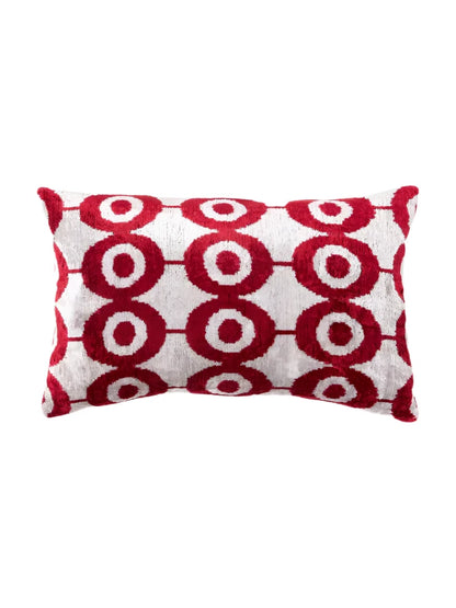 Les Ottomans' Velours Abstract Cushion Cover - Light beige & Red