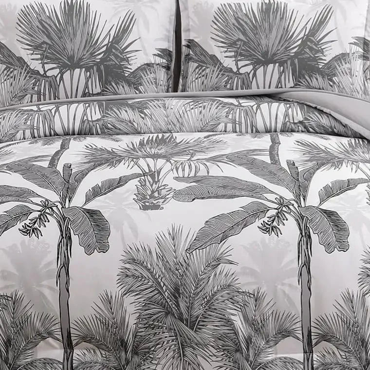 Palm Leaves Comforter Cover Duvet Cover Tropical Leaves Bedding Set Quilt Cover for Men Women, White 3 Pcs Queen King Size