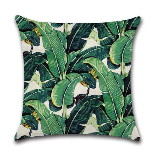 Summer Tropical Decoration Print Leaf Cushion Green Plant Printing Throw Pillow for Sofa Home Decorative Pillowcase