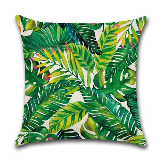 Summer Tropical Decoration Print Leaf Cushion Green Plant Printing Throw Pillow for Sofa Home Decorative Pillowcase