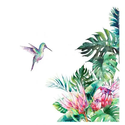 Tropical Plant Leaf Flower Bird Self-Adhesive Wall Sticker Living Room Background Decal Decor Наклейка На Стену