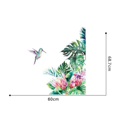 Tropical Plant Leaf Flower Bird Self-Adhesive Wall Sticker Living Room Background Decal Decor Наклейка На Стену