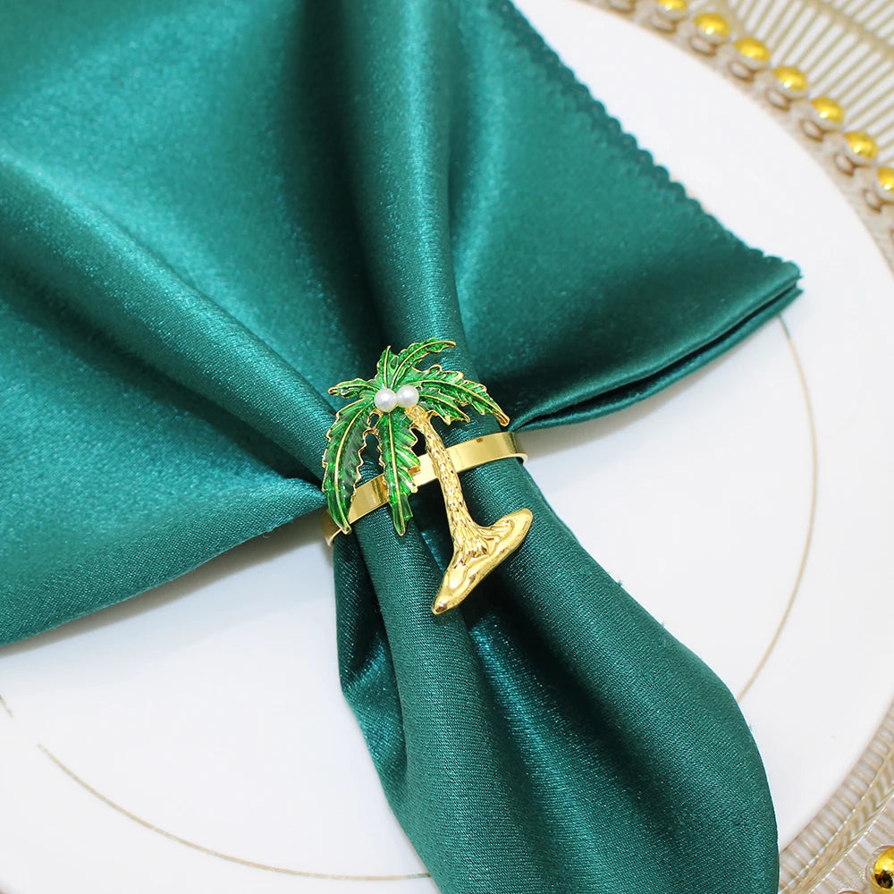 6Pcs Palm Tree Napkin Rings Hawaii Party Napkin Buckles Tropical Luau Party Summer Party Table Decorations HWE52