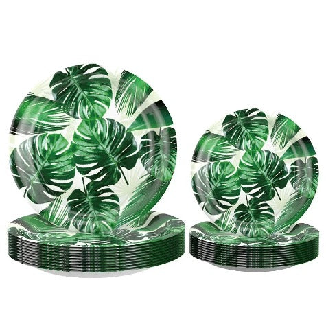 8Guests Hawaii Turtle Leaves Disposable Tableware Green Tropical Plants Paper Plates Cups Happy Hawaiian Birthday Party Supplies