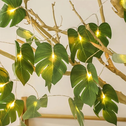 GREEN LEAVES STRING - 3M Artificial Turtle Leaves LED String Lights Tropical Palm Leaves Garland Lamp Hawaiian Luau Beach Wedding Party Decoration