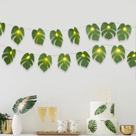 GREEN LEAVES STRING - 3M Artificial Turtle Leaves LED String Lights Tropical Palm Leaves Garland Lamp Hawaiian Luau Beach Wedding Party Decoration