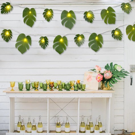 GREEN LEAVES STRING - 3M Artificial Turtle Leaves LED String Lights Tropical Palm Leaves Garland Lamp Hawaiian Luau Beach Wedding Party Decoration