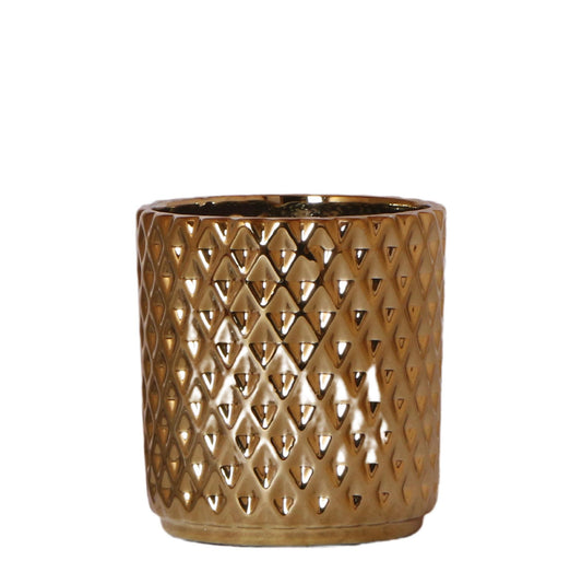 Metalen Diamant Gouden Keramische Pot - Maat 9cm