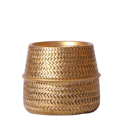 Groove Golden Ceramic Decorative Pot - Size 9cm